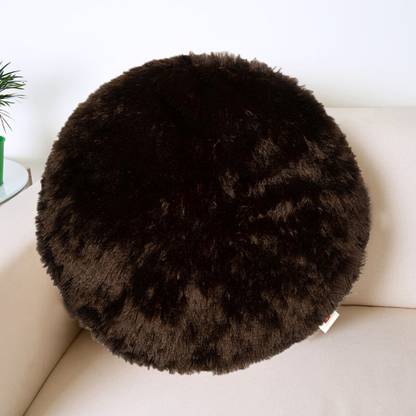 Cyuteenuts Microfibre Cushion Pack of 1 Solid Brown round fur pillow