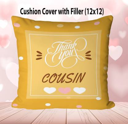 NH10 DESIGNS Microfibre Cushion Pack of 1 Solid Cousin Printed Cushion Pillow For Cousin 12x12 inch TY12CU 36