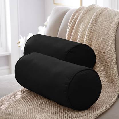 Anita Corporation Velvet Round Bolster Pillow Set Soft & Shiny Diwan Pillow Microfibre Solid Bolster Pack of 2
