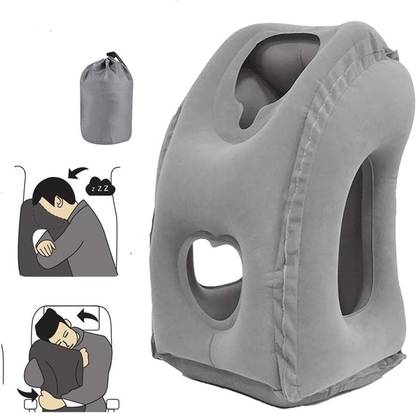 PALAY Inflatable Neck Air Pillow for Sleeping, Support Head, Chin, Neck and Lumbar Air, Cotton Solid Travel Pillow Pack of 1