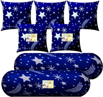 ACTOS Microfibre Bolster Pack of 7 Nature Combo Set Of 5 Cushion And 2