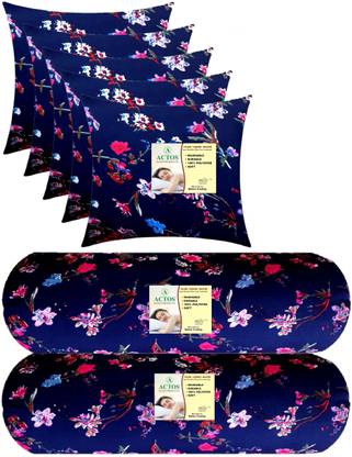 ACTOS Microfibre Bolster Pack of 7 Floral Combo Set Of 5 Cushion And 2
