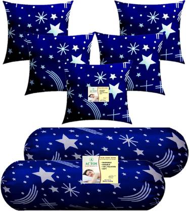 ACTOS Combo Set Of 5 Cushion And 2 Microfibre Nature Bolster Pack of 7