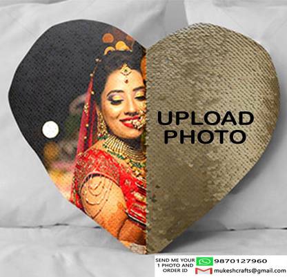 Mukesh Handicrafts Golden Square Magical Magic Sequence Photo Cushion 16x16 Inch With Filler Polyester Fibre Abstract Cushion Pack of 1
