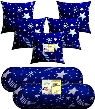ACTOS Microfibre Bolster Pack of 7 Nature Combo Set Of 5 Cushion And 2
