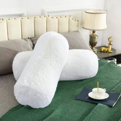 PICKKART Bolster Pillow for Sofa, Bedding - Set of 2 - White Microfibre Abstract Lumbar Pillow Pack of 2