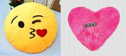 Lvloz Microfibre Cushion Pack of 2 Smiley Heart Pillow With Cute Emoji Pillow Set