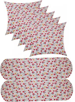 ACTOS Microfibre Bolster Pack of 7 Floral Combo Set of 5 Cushion And 2