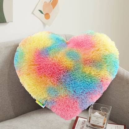 Wondershala Faux fur heart shape pillow Multicolor heart cushion  - 32 cm