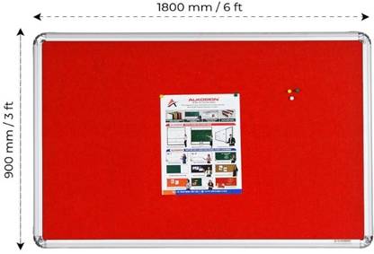 ALKOSIGN LIMITED Astra Felt Notice Board -RED (6 x 3 Feet) |Bulletin Board, Pin-up Board, Wall Mount Bulletin Board