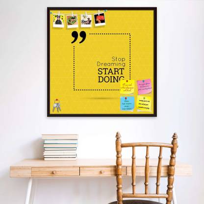 Artzfolio Stop Dreaming Start Doing D2 Printed Bulletin Board Notice Pin Board Soft Board | Dark Brown Frame 12inch x 12inch (30.5cms x 30.5cms) Bulletin Board Bulletin Board