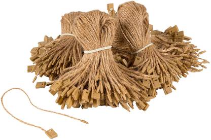 Aakriti Hemp Twine Strings 7" Price Fastener with Snap Lock Pin Loop Hook Ties, Jute Hemp TAG  Pins