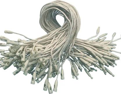 Aakriti Wax Hang Tag String Rope with Snap Lock Pin Loop Fastener Hook Ties for Clothes, White Wax Tag  Pins