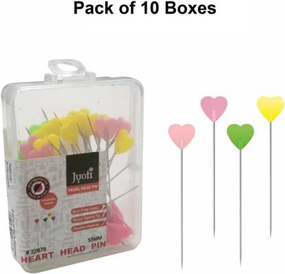 Jyoti Pearl Head Pin (50 Multicolored Heart Shaped Pins in a Card) - Pack of 10 Cards, Steel  Pins