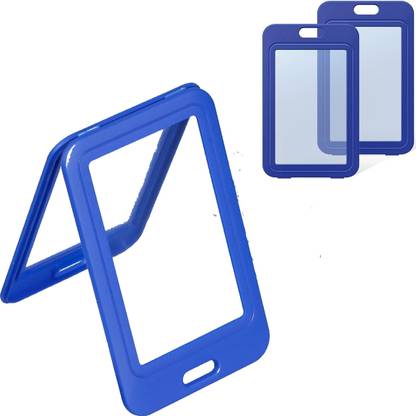 JSMSH Plastic Vertical ID Card for Office and School use Locking Style (Blue Color) Place Card Holder