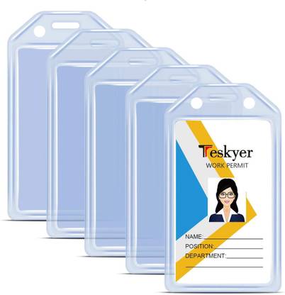 JSMSH Plastic ID Card Holder for Office and School use Locking Style Vertical (Transparent) -Pack of 100 Place Card Holder
