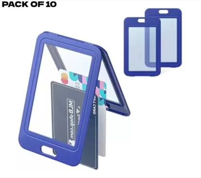 JSMSH Plastic Vertical ID Card for Office and School use Locking Style (Blue Color) Place Card Holder