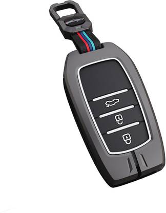 STYLENFLAUNT Waterproof Full Protection 3 Button Metal Smart Car Key Cover with Keychain Place Card Holder