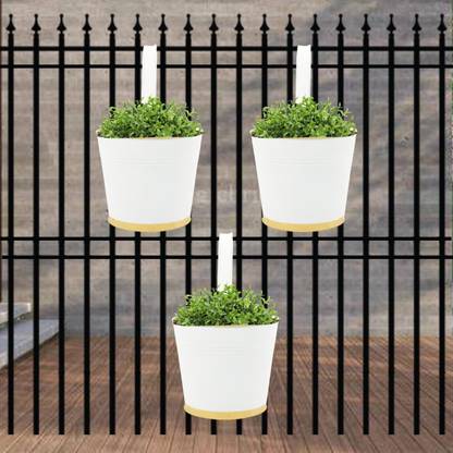 ecofynd Pack of 3, 7 Inch Red Round Balcony Hanging Pots for Railing for Plants, Home Plant Container Set