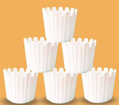 SNSHOPEE (Pack of 6) White Pot Plant Pots Planters Plastic Pots gamla Flower Pots vase Plant Container Set