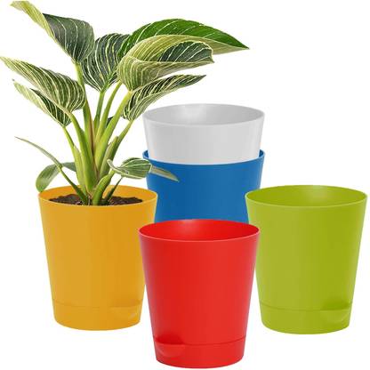 SNSHOPEE (Pack of 5) 5 inch x 5.5 inch size selfwatering table Pots flower pots Planters Plant Container Set