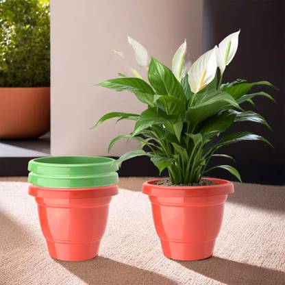 KUBER INDUSTRIES (Pack of 4) 2-Layer Flower Pot for Home Décor (6 Inch) Red & Green Plant Container Set
