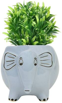 GleamSun Ceramic White Color Elephant Planter Pack Of 1 Plant Container Set
