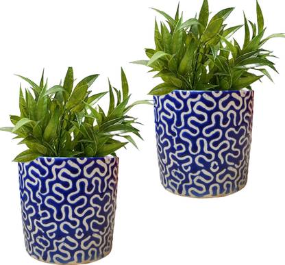 GPT Blue RD Pipe Ceramic Pot GH0022-01_Packof2 Plant Container Set