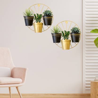 CS3HUB Decorative Design Planter Pot with Metal Wheel Stand for Home and Garden Plant Container Set