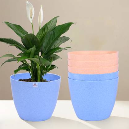 Heart Home Marble Cool Flower Pot for Home & Garden|5 Inch|Pack of 6|Blue & Peach Plant Container Set
