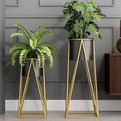 NW Creation Modern Metal Iron Plant Stand With Pot Plant Container Set
