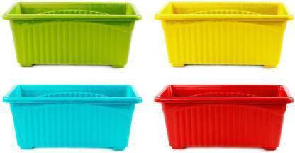 Ramanuj (Pack of 4) 14 inches Jupiter Rectangular Plastic Pots for Plants, Jupiter Flower Pots for Home, Window Display, Garden 4 PC for kitchen gardening Plant Container Set