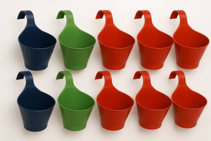 Joymart Stylish flower Pots railing Indoor Outdoor Plastic Light weight hanging Planter Plant Container Set