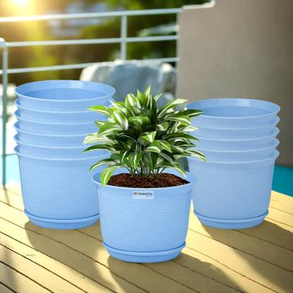 HOMESTIC by Kuber Industries Marble Sawera Flower Pot for Home & Garden with Tray|10 Inch|Pack of 12|Blue Plant Container Set