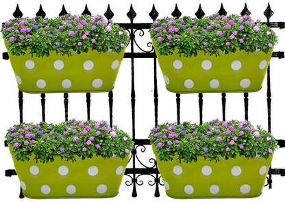 Garden King Polka dot Oval Railing Planter for Balcony with Detachable Handle Plant Container Set