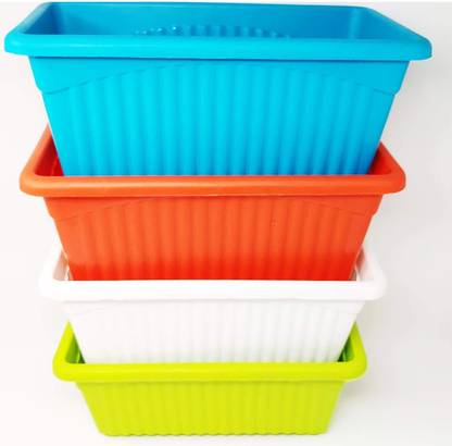 Dallao Rectangular Plastic Pots for Plants, Jupiter Flower Pots for Home, Window Display, Garden (35 x 18.5 x 15 cm) Plant Container Set