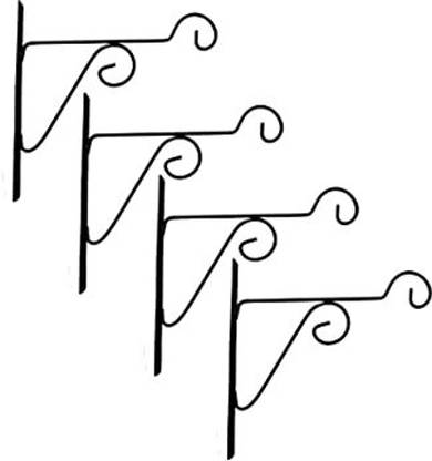 VINAMRA Wall Brackets, Metal Hanging Hooks for Indoor Outdoor Planter - Black - Set of 4 Plant Container Set
