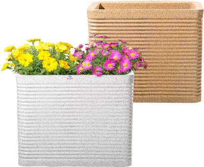 Heart Home 2 Pcs Roto Mould 20-Inch Extra Large Flower Pot | Elegant - Sand & White Plant Container Set