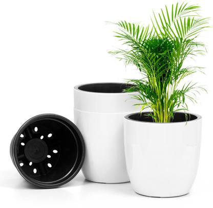 Livzing 11 Inch Self Watering Pot - Virgin Plastic Flower Pot with Drainage Holes -White Plant Container Set