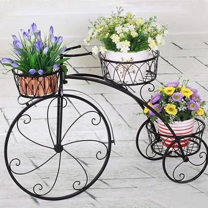 Livzing Tricycle Plant Stand Flower Pot Holder - Indoor Outdoor Display Decor Bicycle Rack - for Home Balcony Garden Living Room Plant Container Set