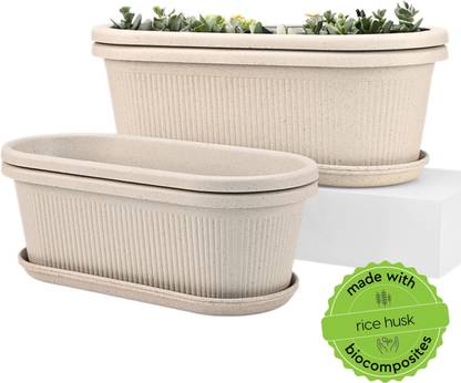 Eha Earth Friendly Rectangular Plant Pot | 12 & 16 Inch | Made with Rice Husk Plant Container Set