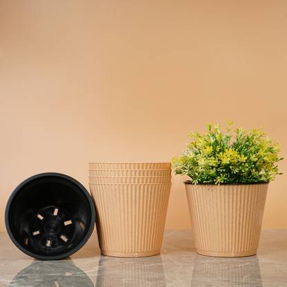 Livzing 6 inch Self Watering Planter Flower Pot with Drainage Hole-Sandal Dot Plant Container Set