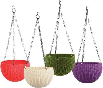 Muddstyles Hanging Rattan Pot 6 Inch For Indoor Outdoor Decor Hanging Plastic Planter Set Plant Container Set