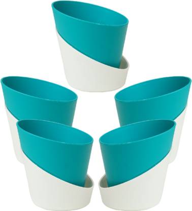 harshdeep Atlantis-Self Watering Pots For Indoor Plants 4.3 Inch Teal Plant Container Set