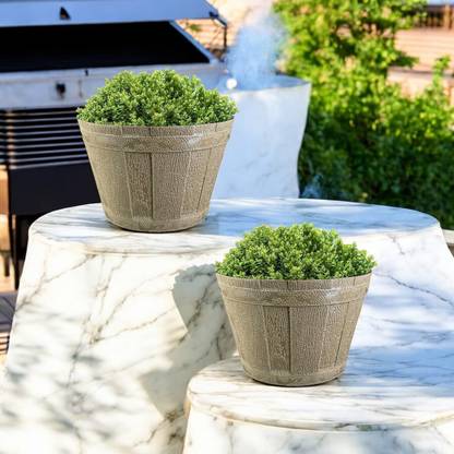 Garden's Need 18 Inch Height Barrel Round Flower Pot Plastic Planter Use for Outdoor Versatile Plant Container Set