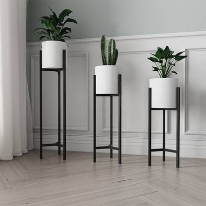 Bee Creative "Bold and Striking: Large White Pot on Sleek Black Stand " Plant Container Set