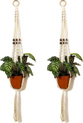 lazy gardener Dao Macramé Hanger (Brown Beads, Pack of 2) Plant Container Set