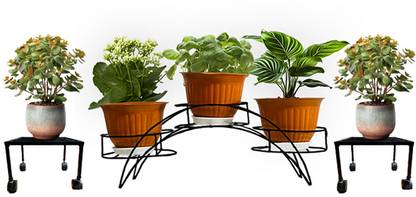 GREEN TOUCH Multi-Tier Plant Stand Set with 360 Rolling Wheel Square Stands & Arched Holder Plant Container Set