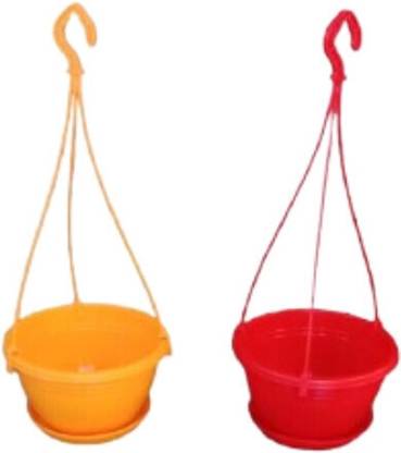 TSK Hanging Pots |Multicolor Hanging Pots with Plates 7 inch Size (2) Plant Container Set