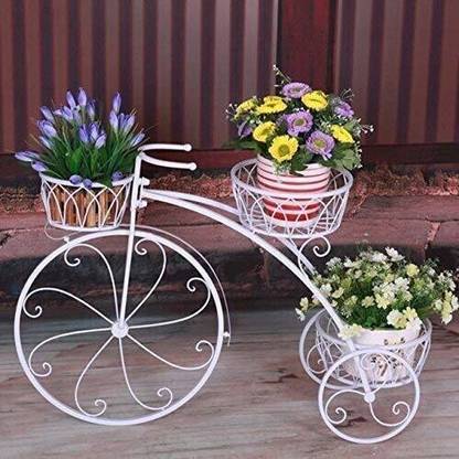Giftoshopee Plant Stand Flower Pot Stand for Balcony Living Room Outdoor Indoor Plants Tricycle Plant Holder Home Decor Item (Tricycle, White Elegant)(67x20x56 cm) Plant Container Set